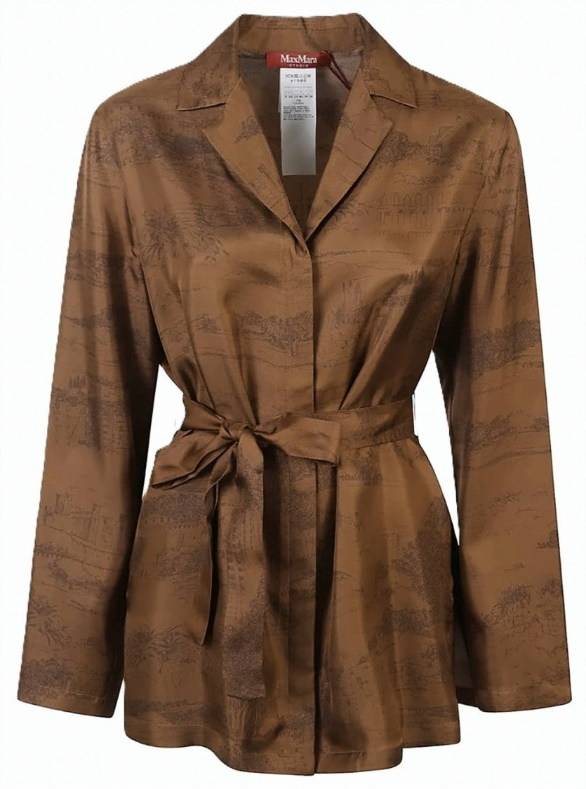 Max Mara Brown Scenic Print Jacket With Classic Collar