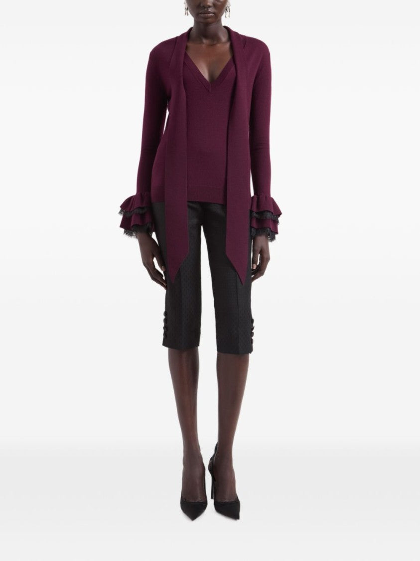 Nina Ricci Silk & Nylon Sweater With Ruffled Cuffs And Scarf Detail