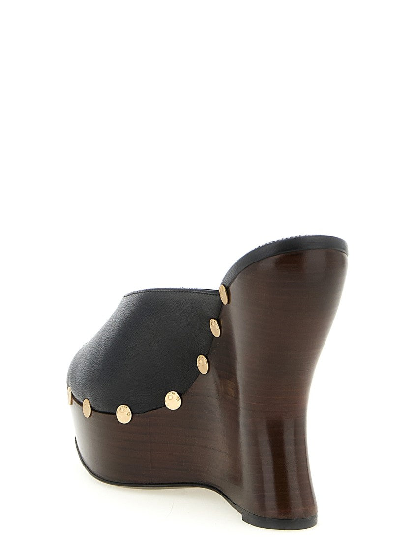Magda Butrym Open Toe Leather Mules With Sculpted Wooden Wedge