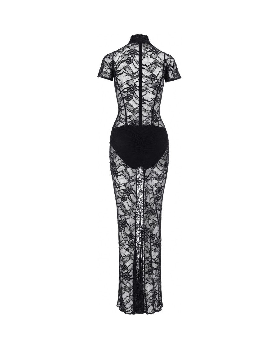 The Andamane Black Palma Sheer Lace V-Neck Maxi Dress