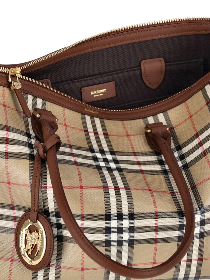 Burberry Beige Check Cotton Canvas Tote Bag