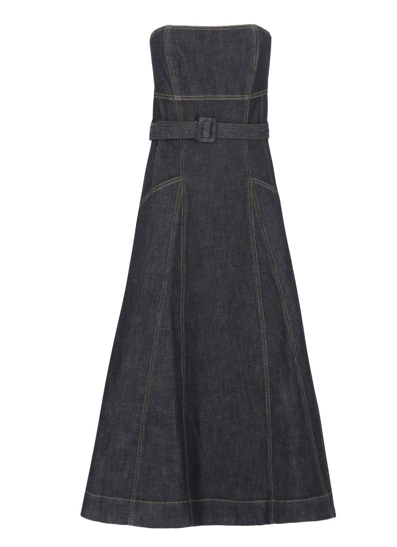 Self-Portrait Indigo Denim Bandeau Midi Dress
