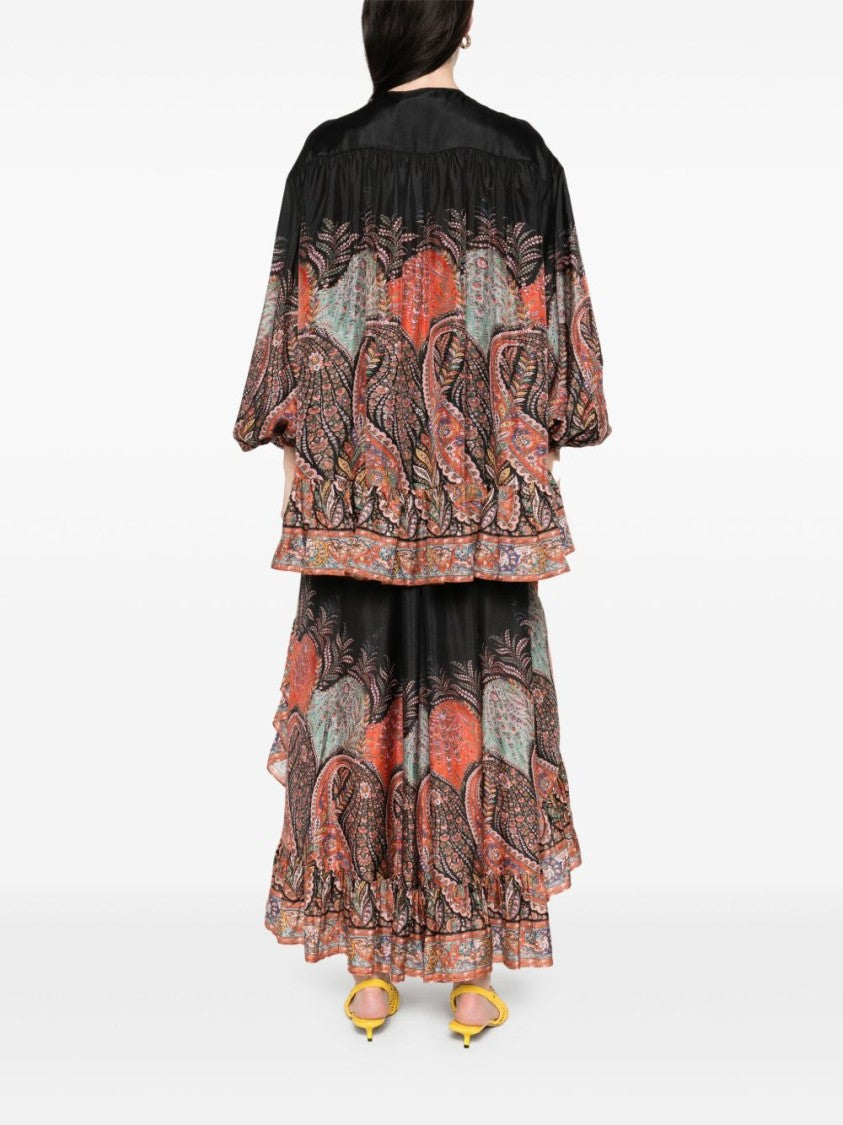 Zimmermann Rhiannon Ruffle Billow Blouse In Black Paisley