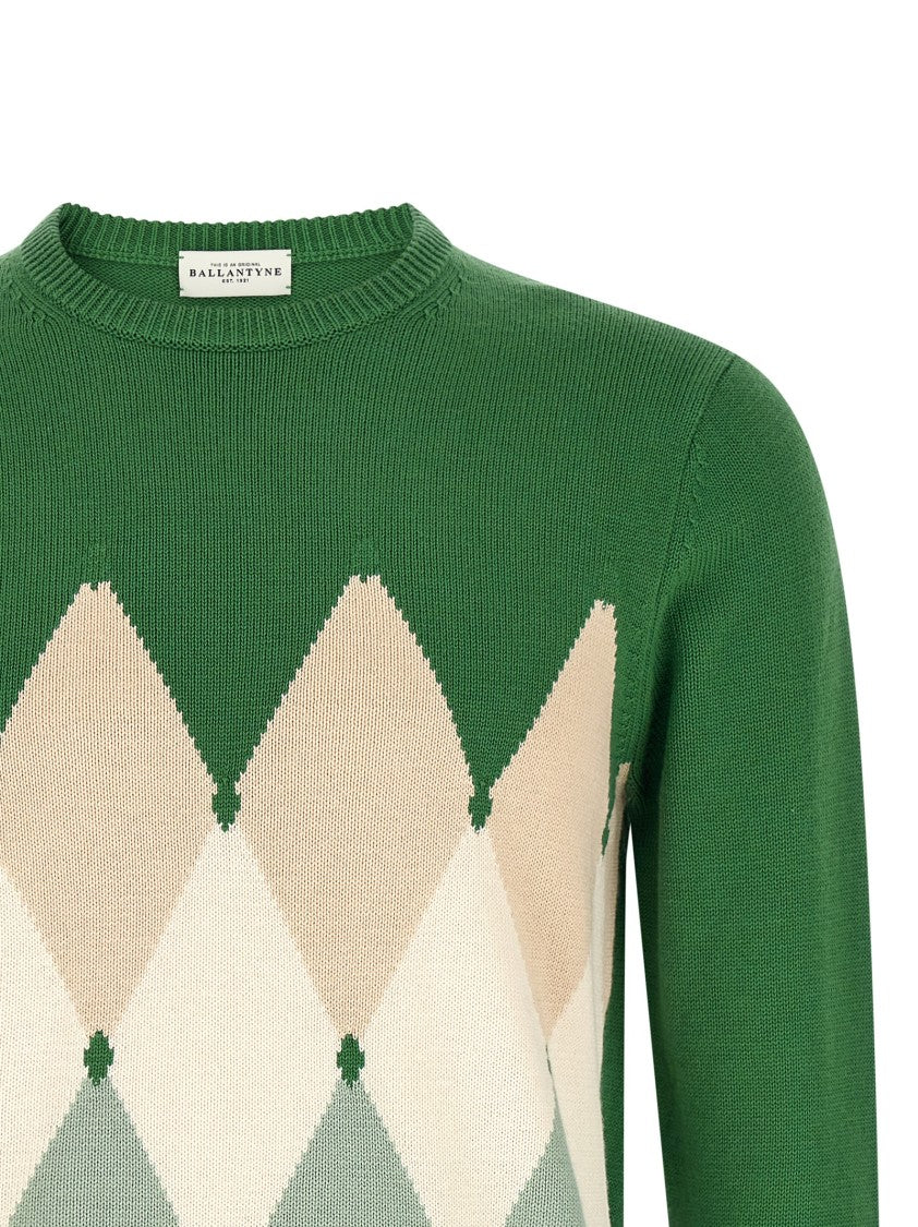 Ballantyne Cotton-Cashmere Blend Sweater With Front Argyle Jacquard
