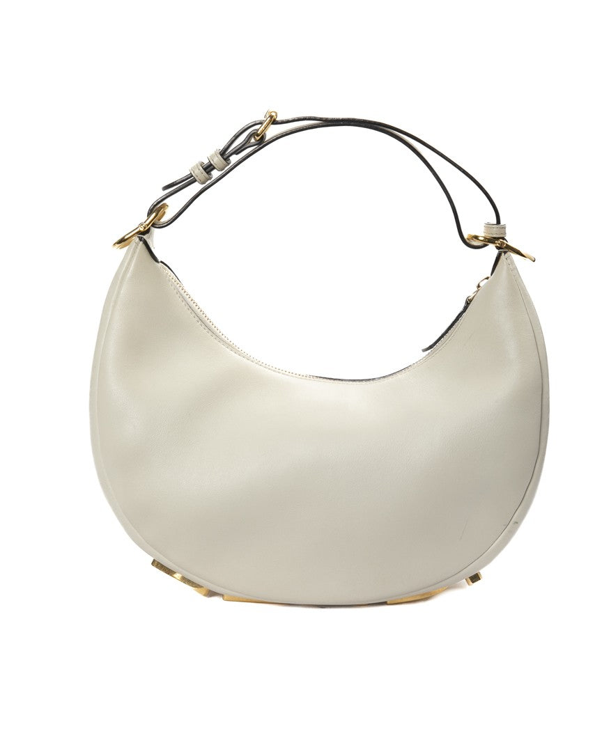 Fendi Small Crescent Handbag In Smooth White Leather