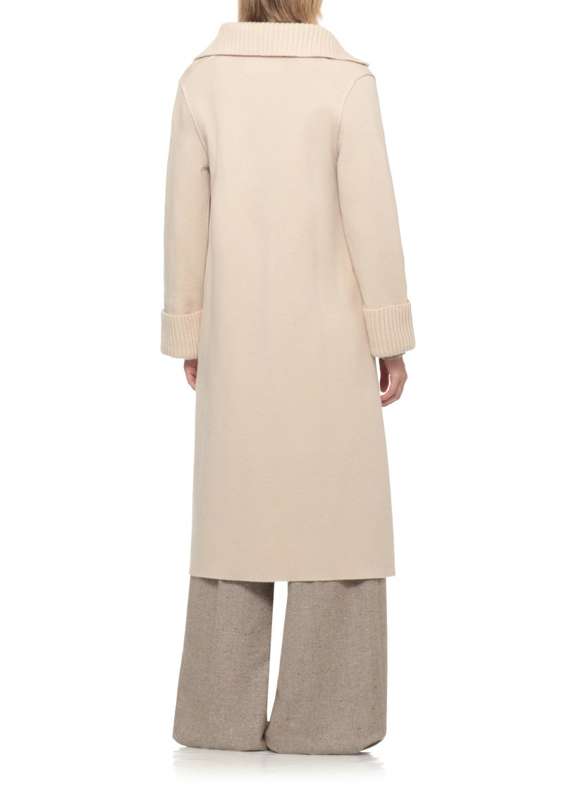 D. Exterior Beige Wool Double-Breasted Coat