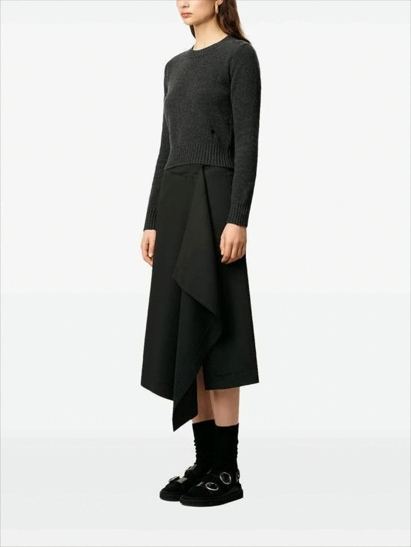 Ami Paris Cropped Grey Cashmere And Wool Sweater