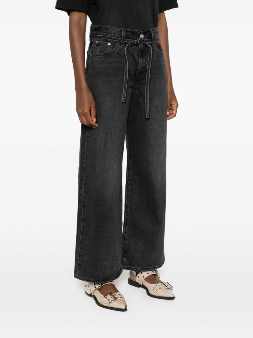 Levi's Straight-Leg Black Denim Jeans With Belt Design And Relaxed Fit