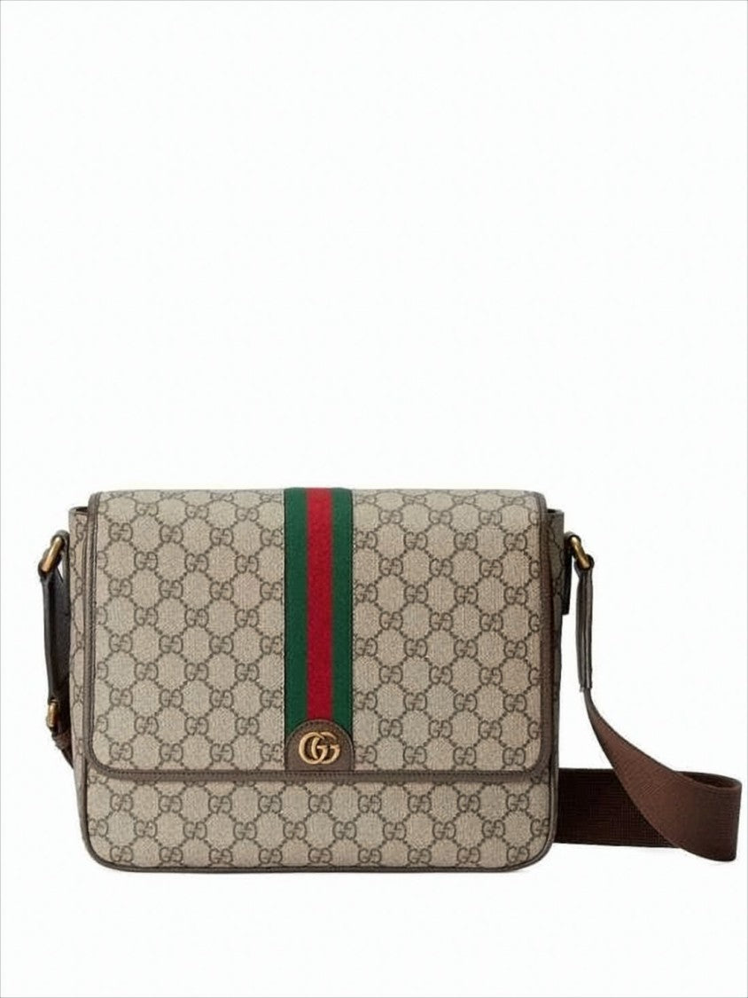 Gucci Monogram Canvas Crossbody Bag With Leather Trim