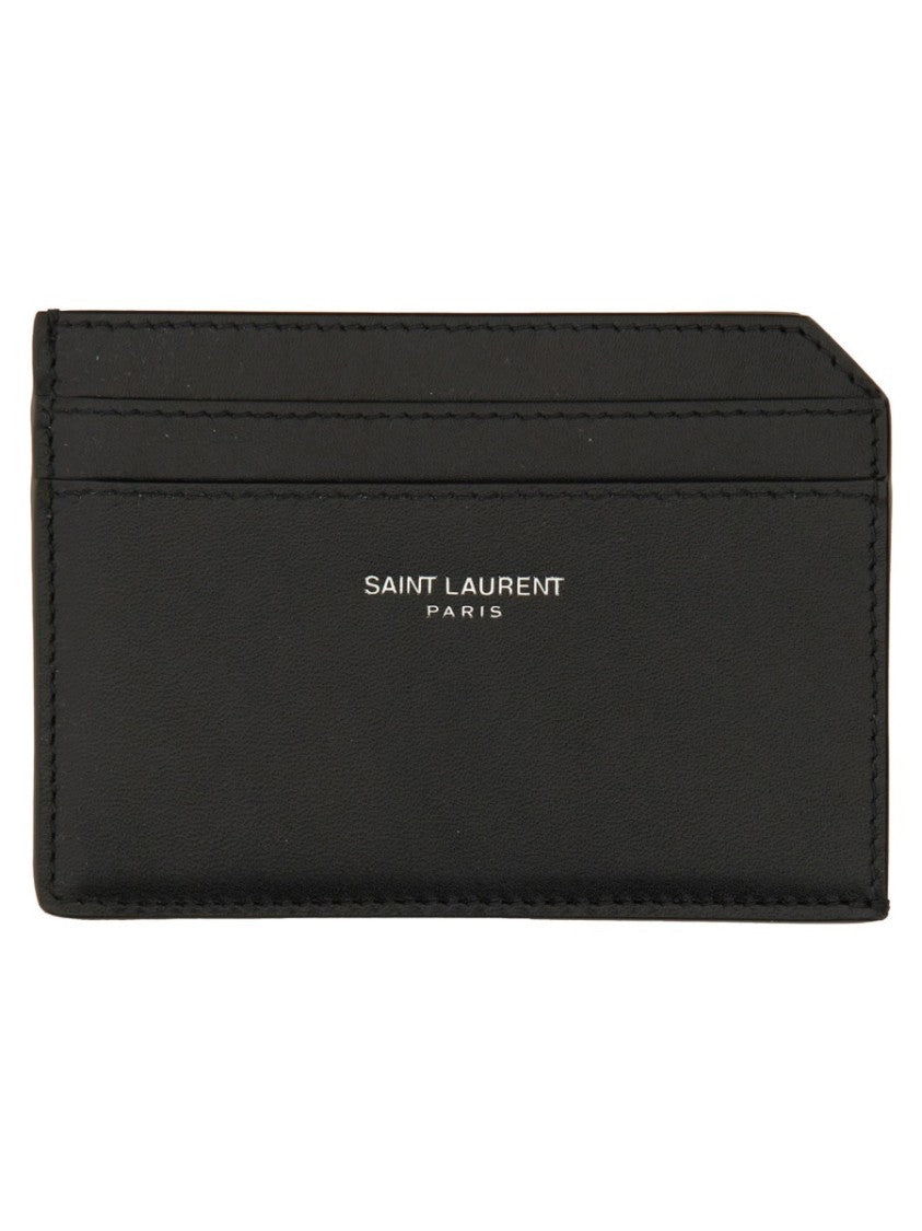 Saint Laurent Rectangular Black Calfskin Cardholder With Embossed Logo