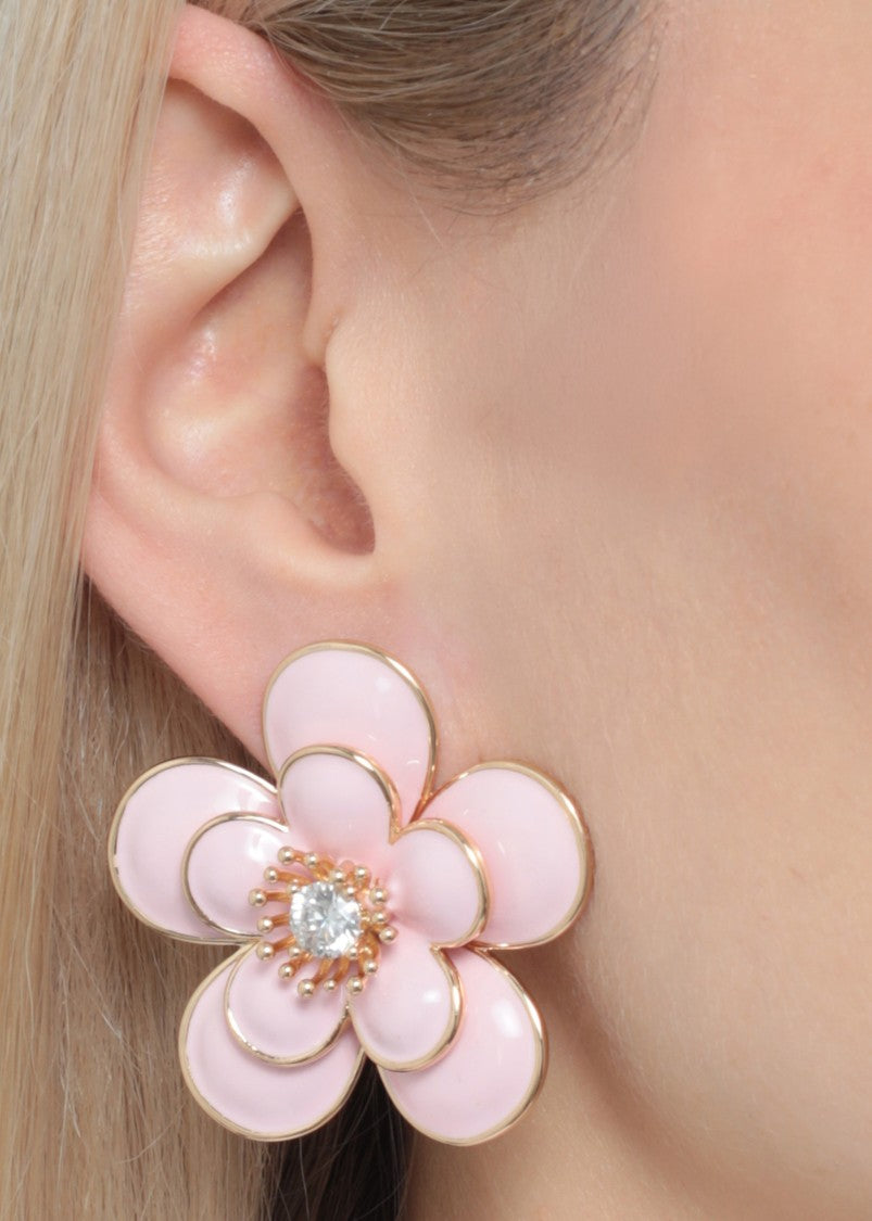 Self-Portrait Delicate Floral Brass Earrings With Crystal Accents