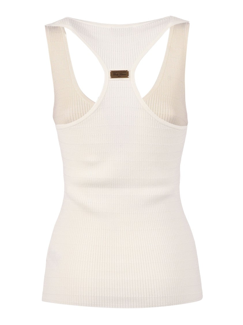 Elisabetta Franchi Ribbed Knit Tricot Racerback Tank Top