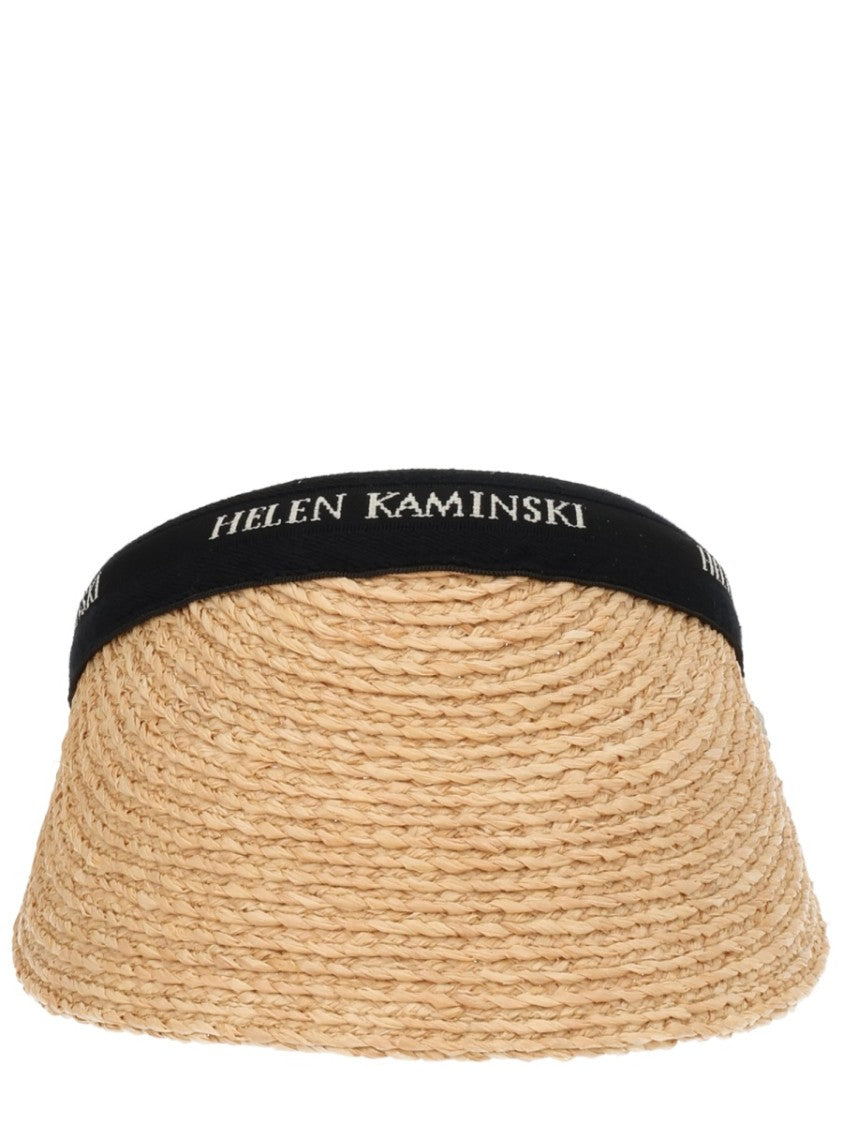Helen Kaminski Curved Brim Raffia Visor With Textured Band