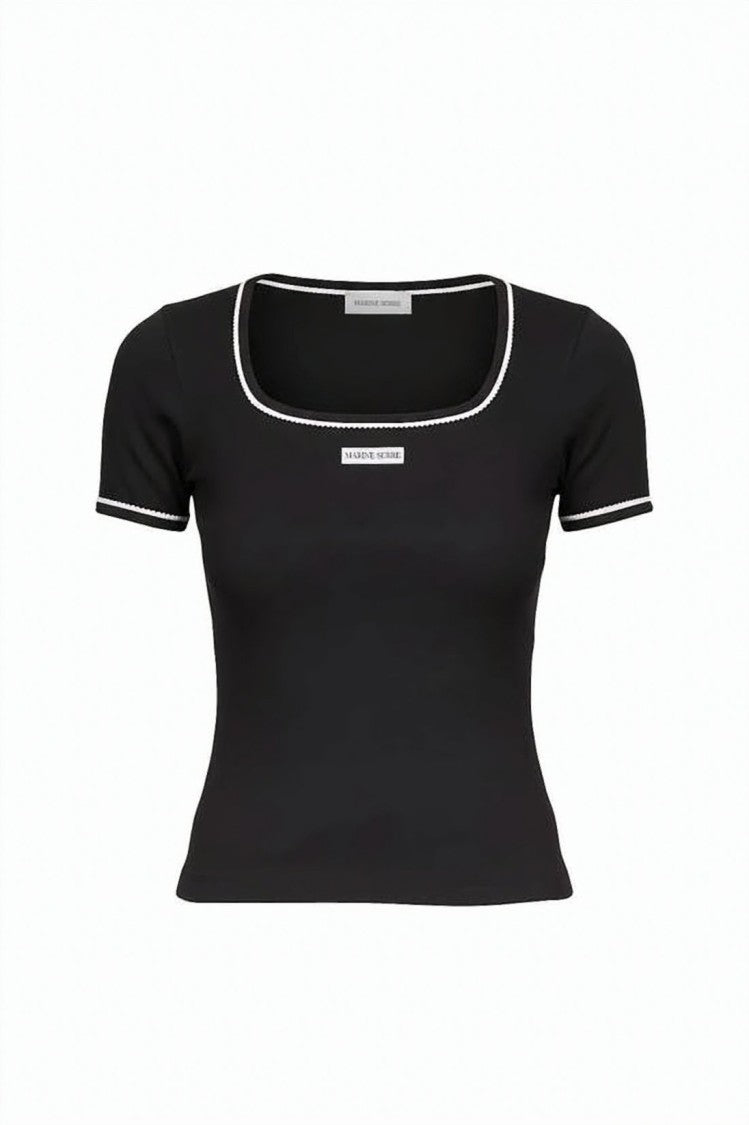 Marine Serre Fitted Cropped Short-Sleeve Top With Trim Detail