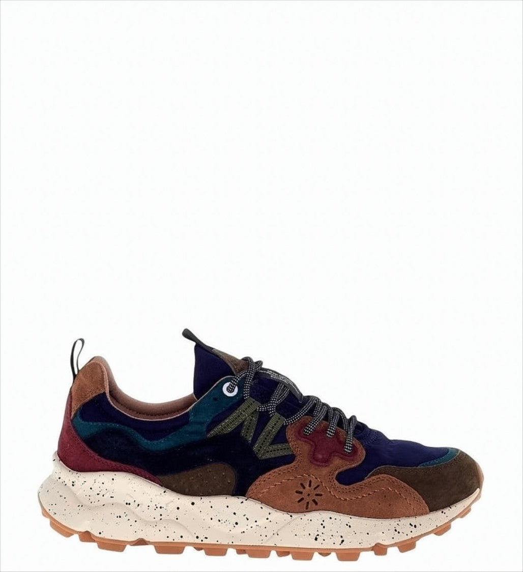 Flower Mountain Earthy-Toned Low-Top Sneakers With Multi-Material Upper