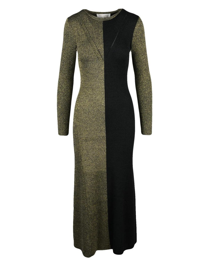 Trash And Luxury Black/Gold Viscose-Blend Lurex Knit Midi Dress