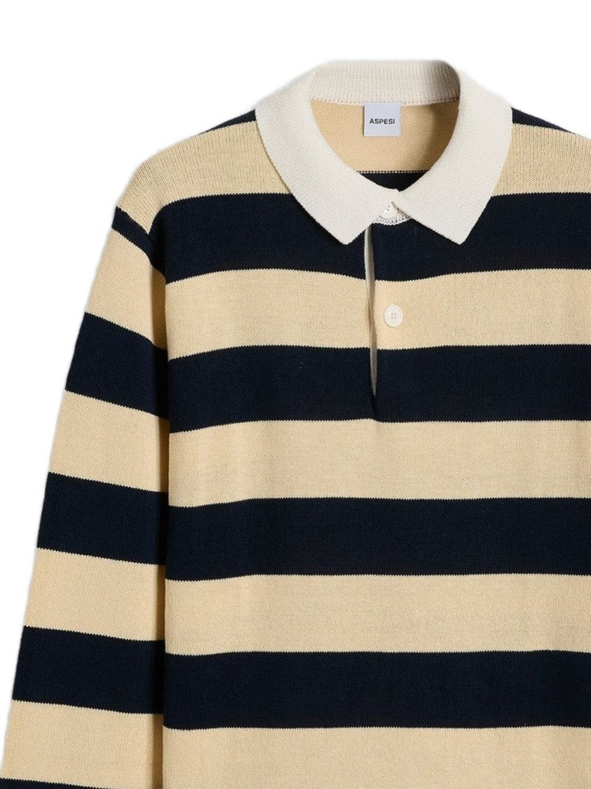 Aspesi Horizontal Striped Sweater With Classic Polo Collar