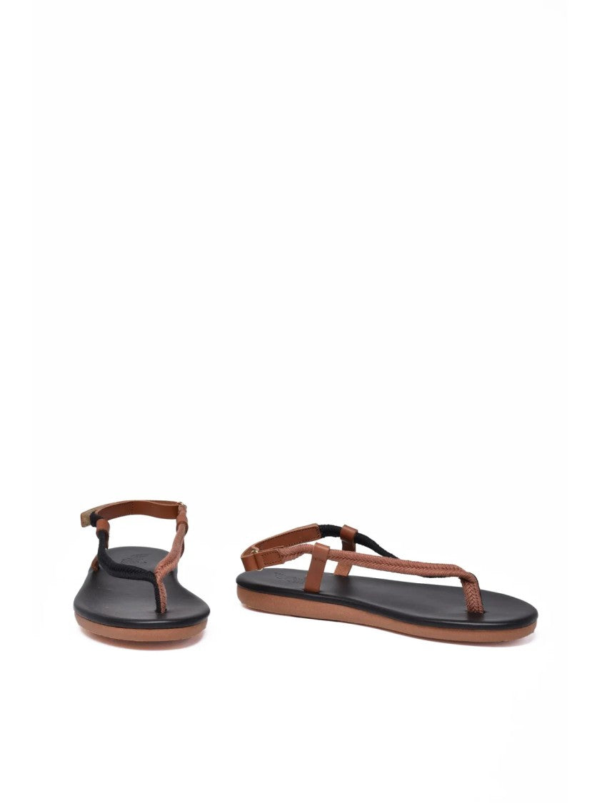 Ancient Greek Sandals Black/Brown Rope-Woven Cotton-Leather Flip-Flops