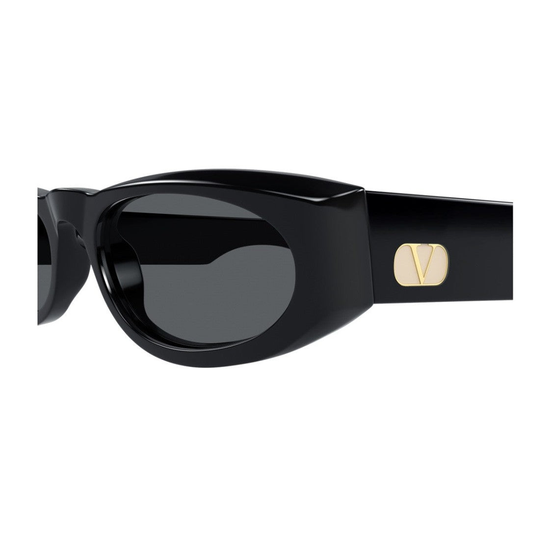 Valentino Black Linea V Logo Recycled Acetate Oval Sunglasses