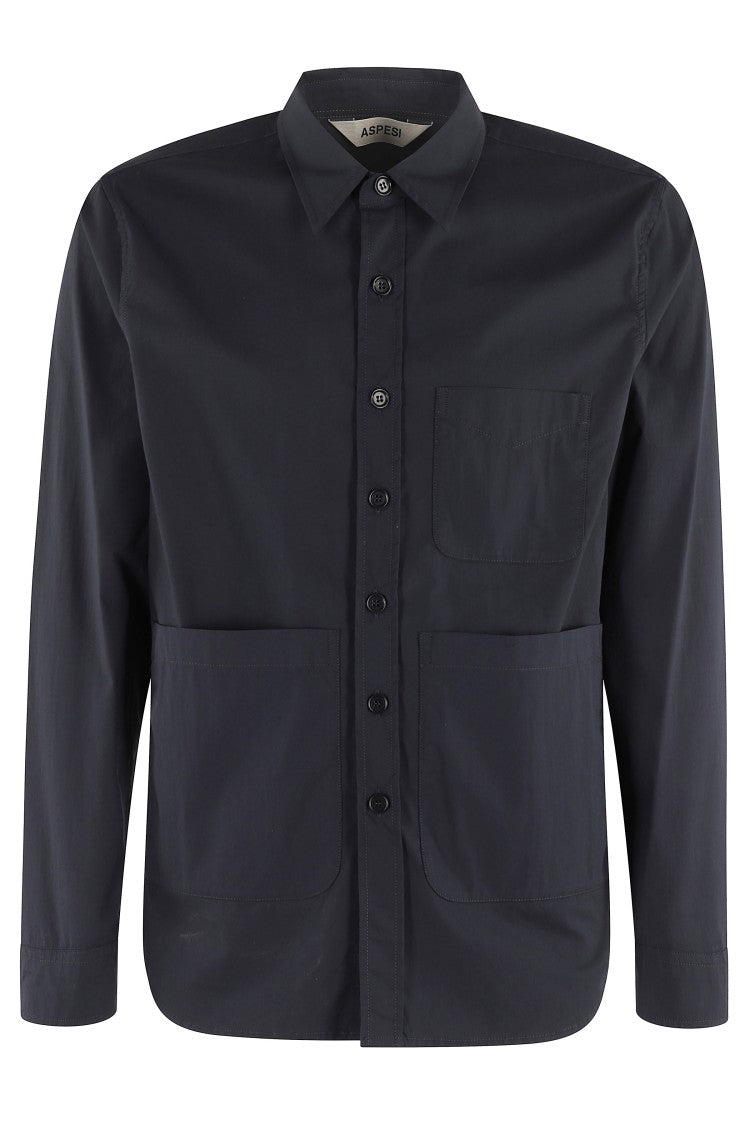 Aspesi Long-Sleeved Navy Shirt With Central Button Closure
