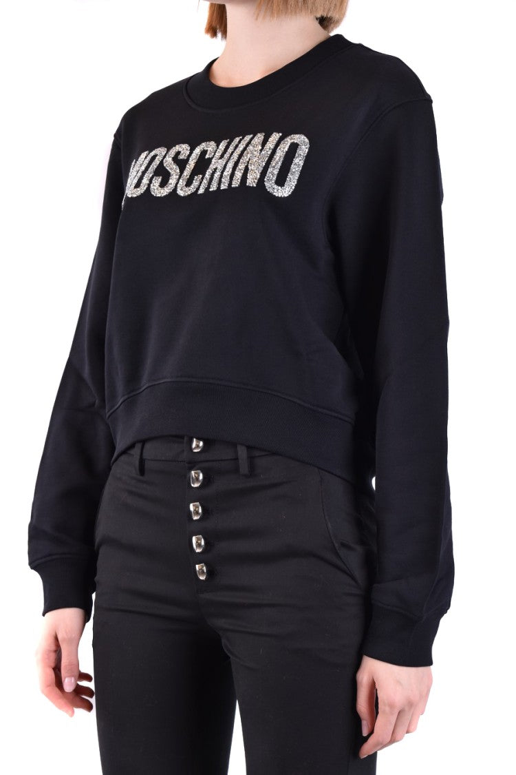 Moschino Cropped Black Sweatshirt Textured Logo Emblem