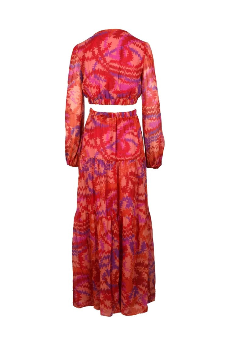 Dondup Long Chiffon Dress - Orange/Red