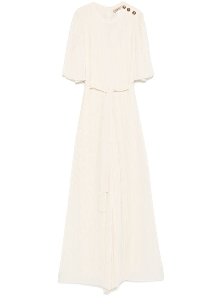 Twin-Set Fully Pleated Light Beige Maxi Dress