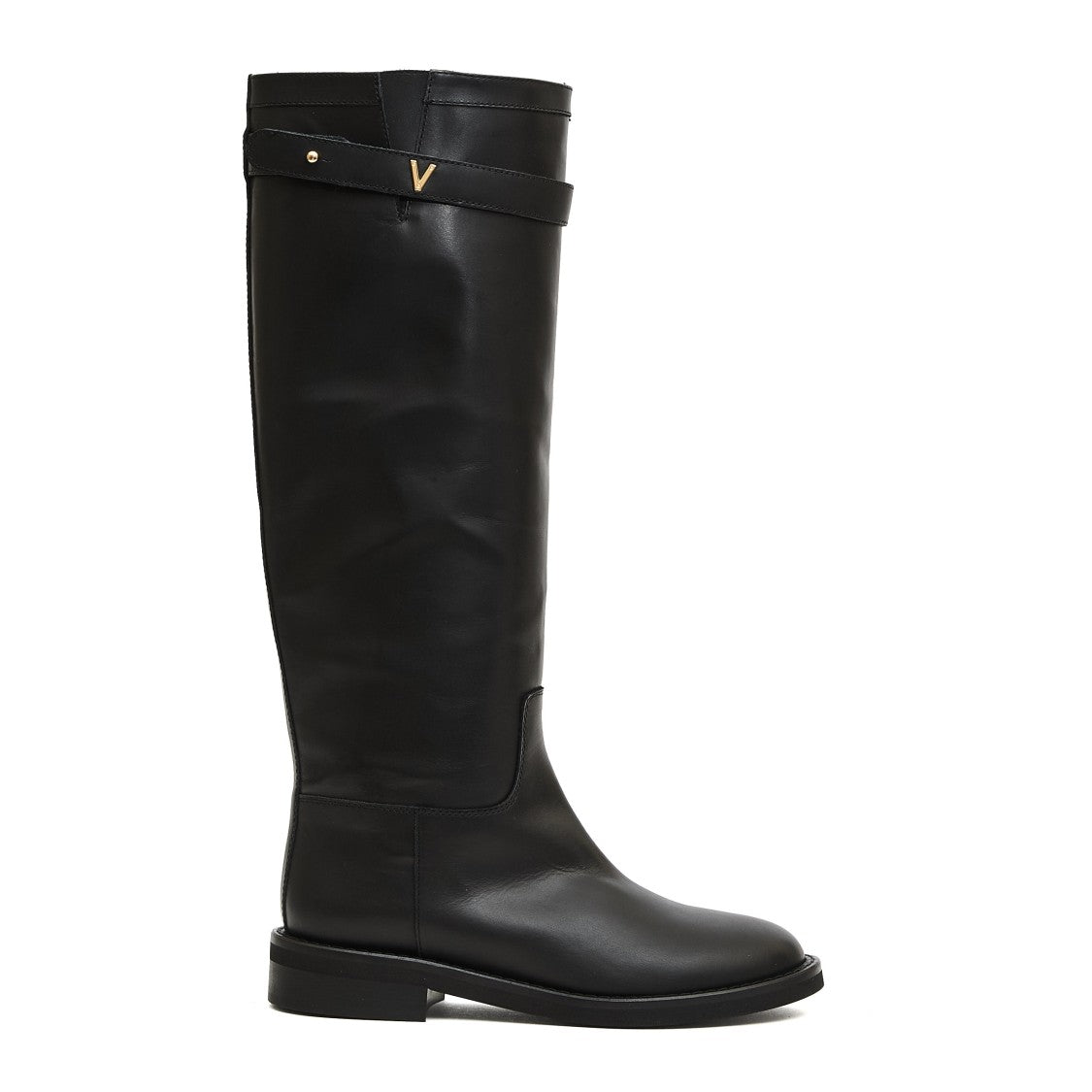 Via Roma 15 Tall Black Leather Boots With Gold Accent And Rubber Sole