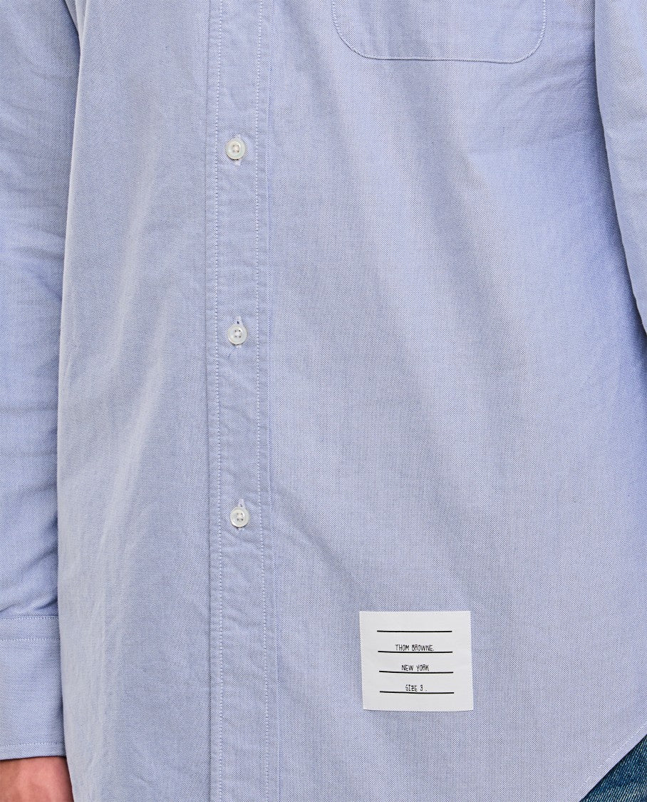 Thom Browne Button-Down Cotton Shirt With Grosgrain Detailing And Logo Patch