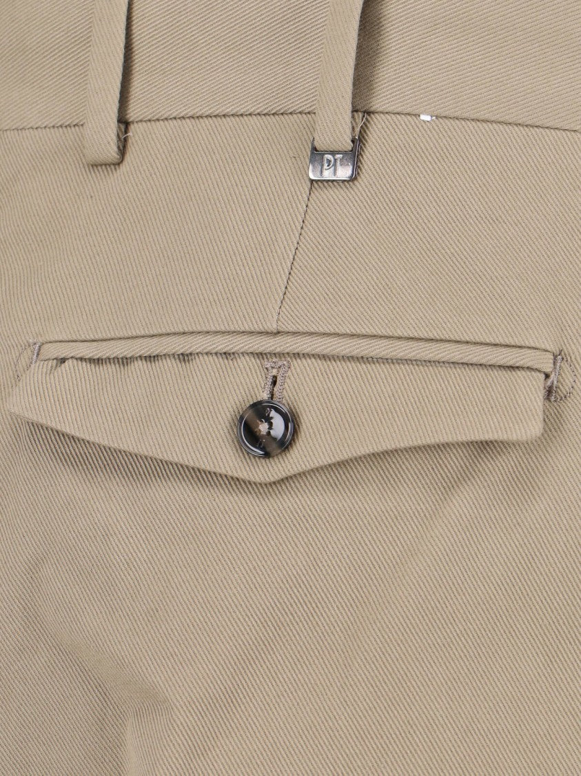 Pt Torino Beige Cotton Tailored Trousers