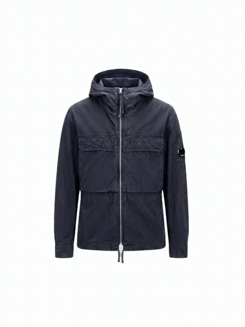 C.P. Company Hooded Black Cotton Jacket With Lens Detail