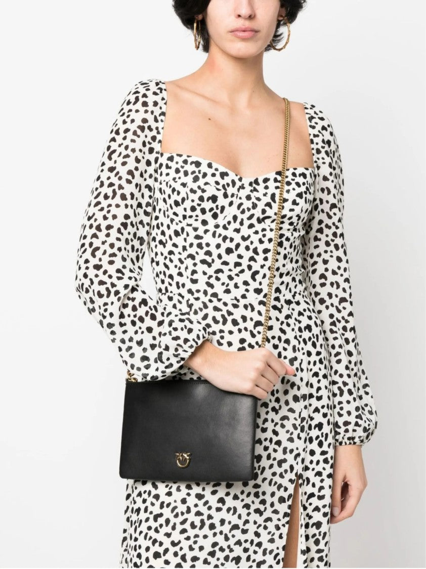 Pinko Compact Black Handbag With Chain Strap And Subtle Logo