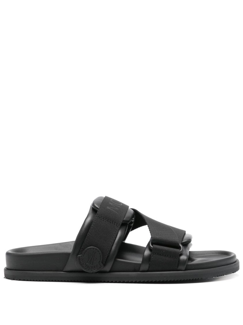 Moncler Black Sandals With Wide Cross Straps
