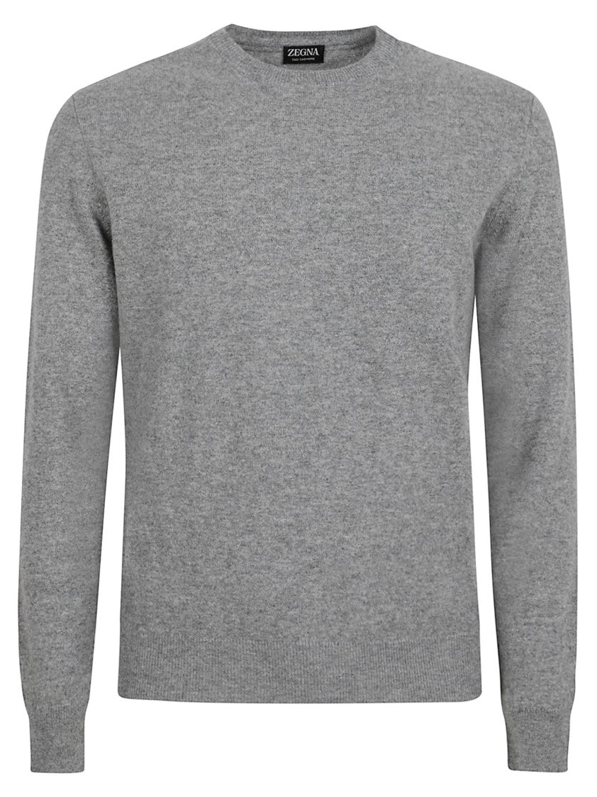 Zegna Crew Neck Cashmere Sweater With Ribbed Detailing