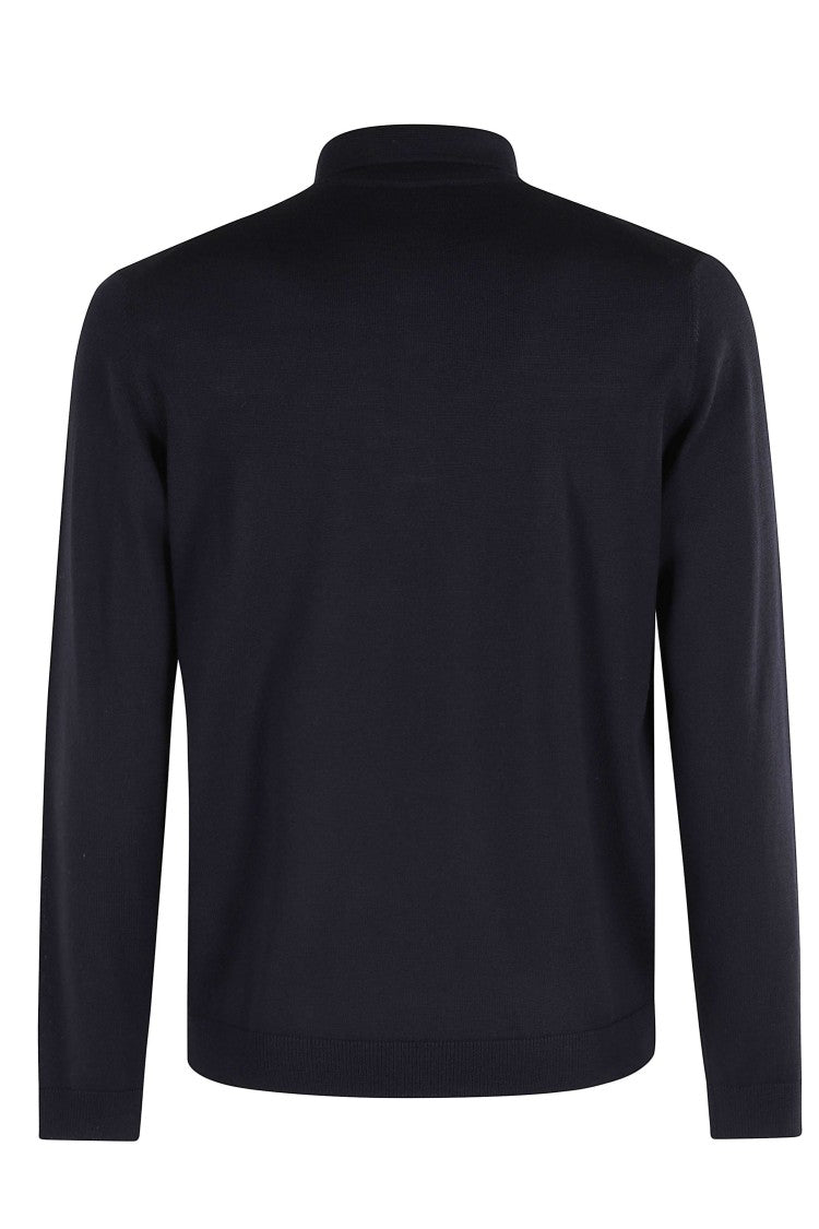 Roberto Collina Navy Button-Down Ribbed Merino Wool Polo Shirt