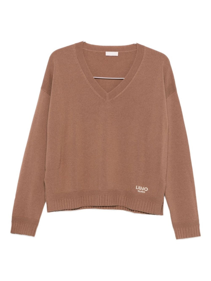 Liu Jo V-Neck Brown Sweater In Wool