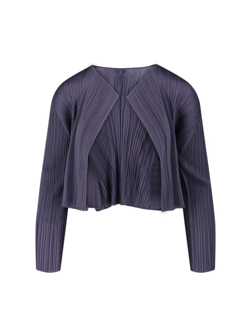 Pleats Please Cropped Grey Sweater With Unique Pleated Texture