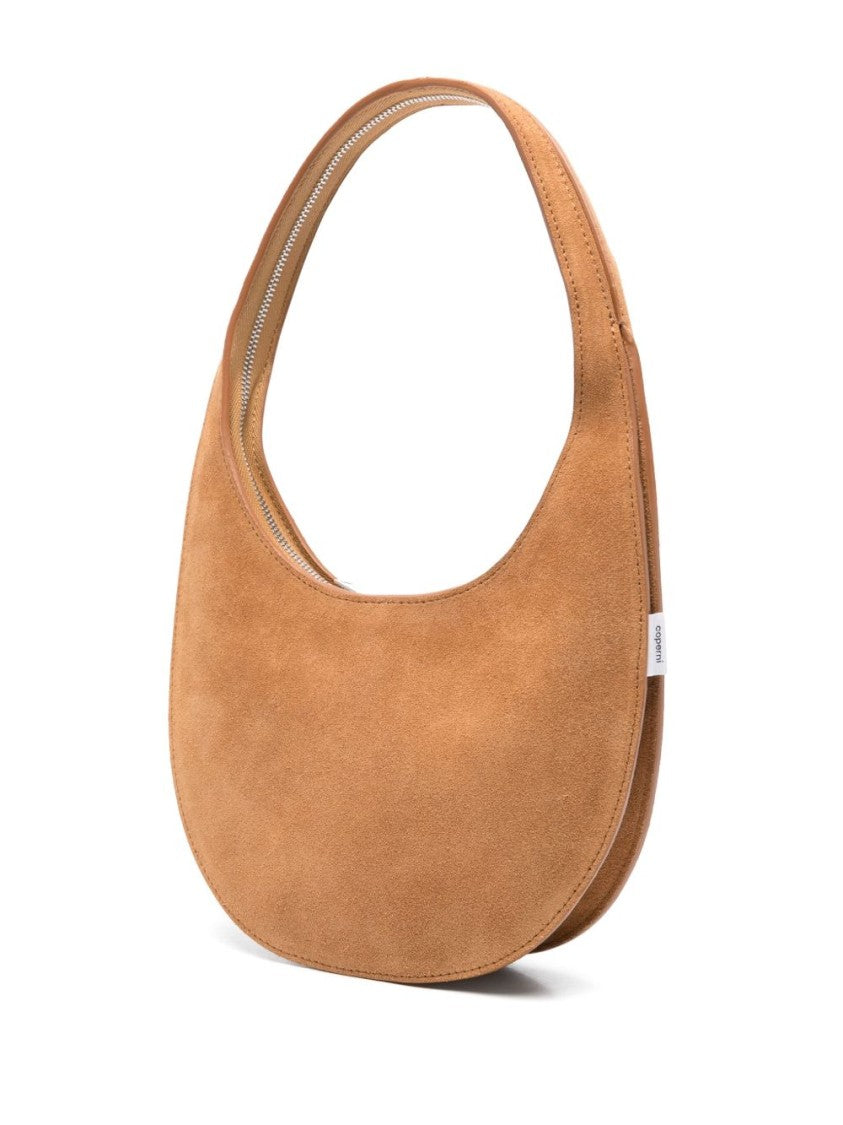 Coperni Brown Crescent Suede Top Zip Bag