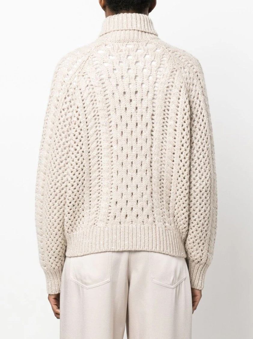 Brunello Cucinelli Knit Long Sleeve Sweater With Textured Stitching