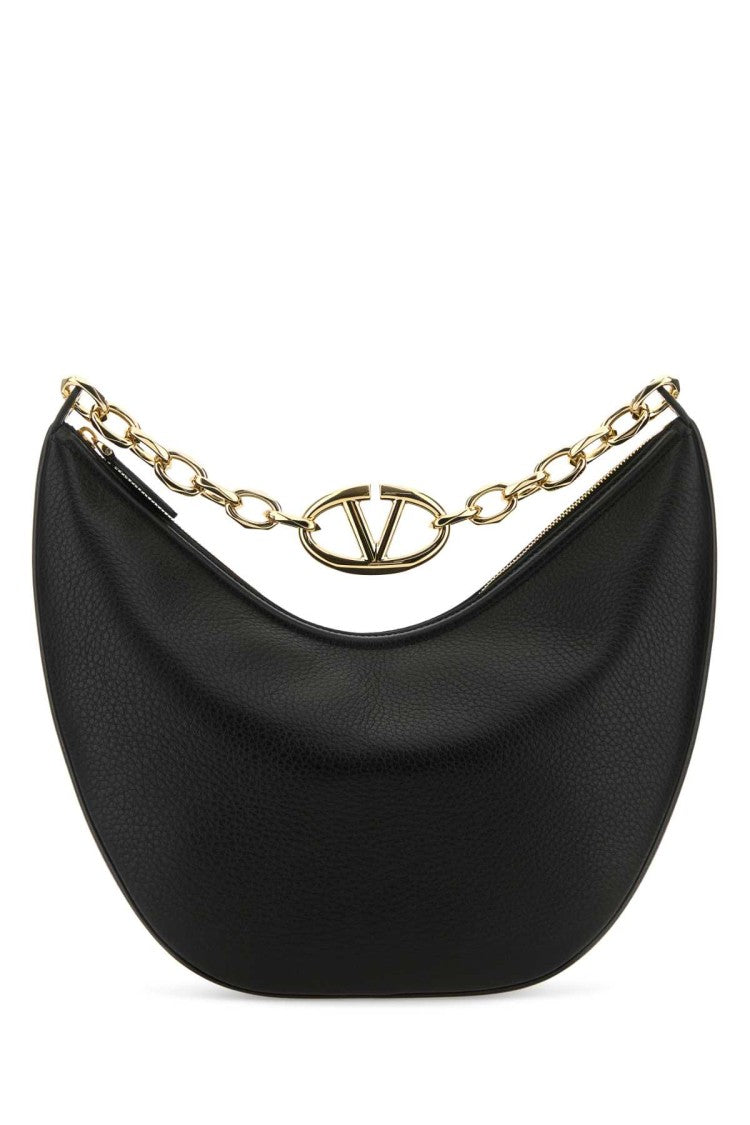 Valentino Garavani Black Leather Medium Hobo Vlogo Moon Shoulder Bag