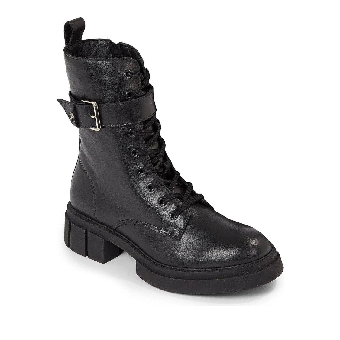 Tommy Hilfiger Black Feminine Lace-Up Buckle Detail Leather Boots