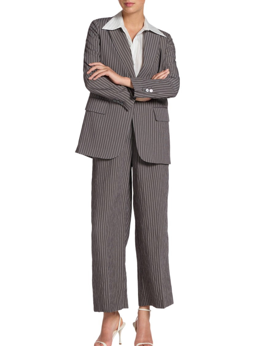 Elena Miro` Classic Tailored Brown Pinstripe Woven Blazer