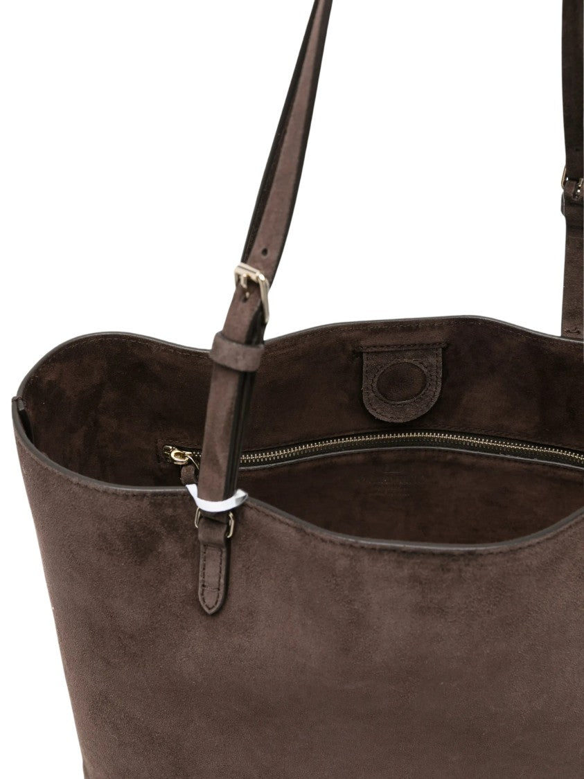 Valentino Dark Brown Rockstud Medium Calf Suede Tote Bag