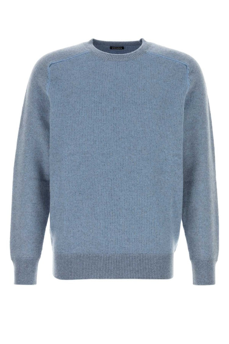 Zegna Melange Light-Blue Cashmere Sweater