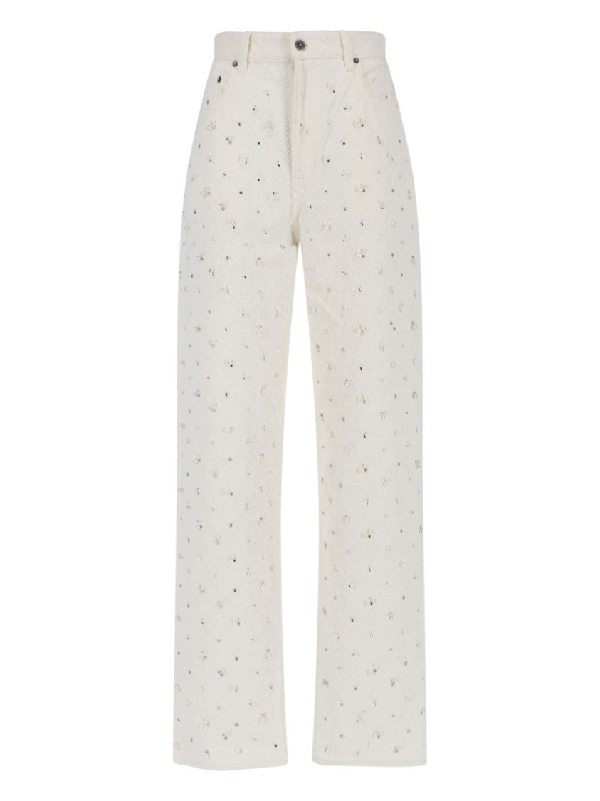 Golden Goose High-Waisted White Denim Jeans With Crystal Embellishments