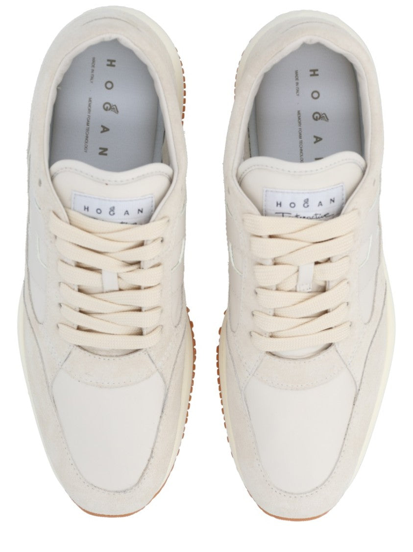 Hogan Beige Suede Mutton Panel Sneakers