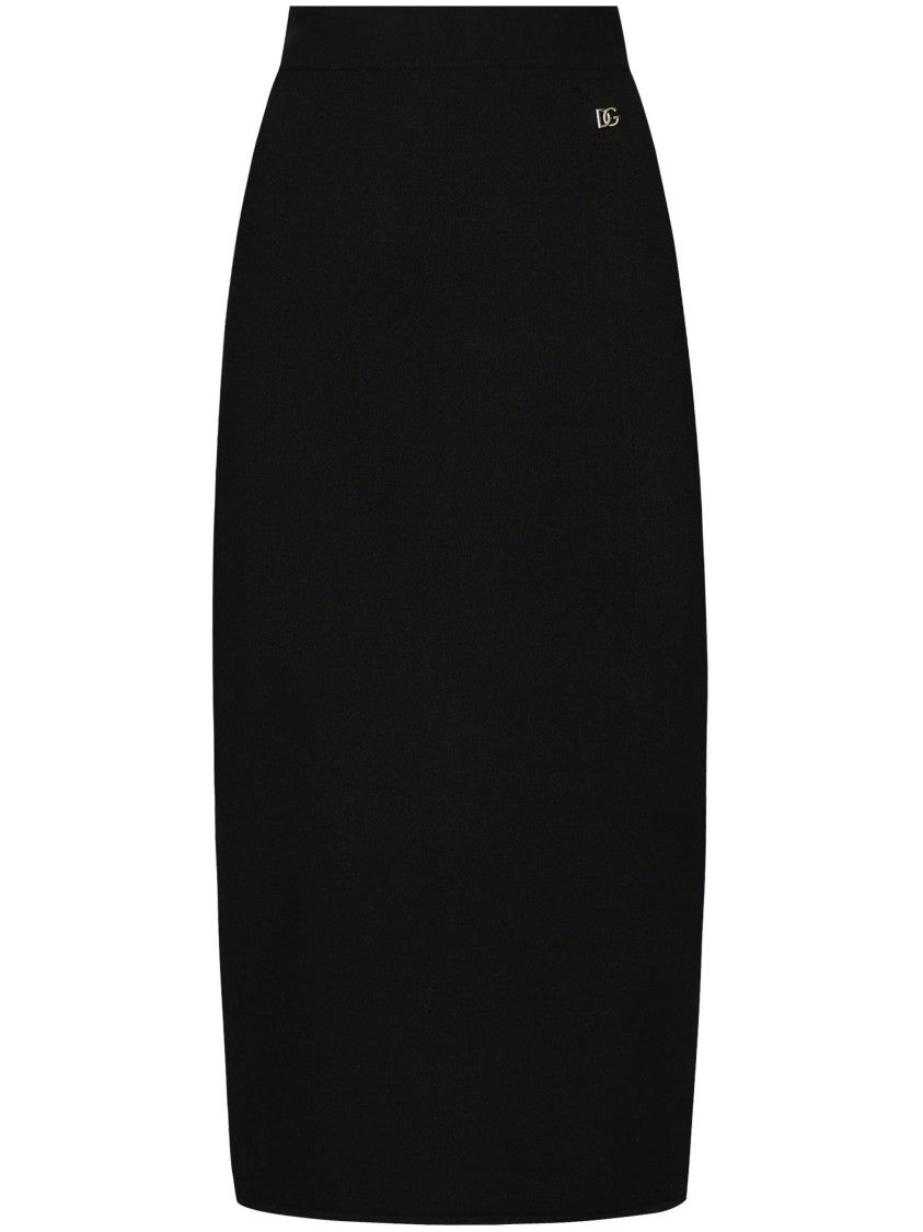 Dolce & Gabbana Black Longuette Stretch Viscose Logo Skirt