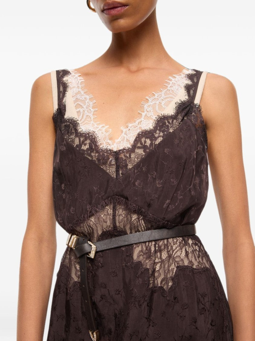 Pinko Black Lace Midi Sheer Panels Dress
