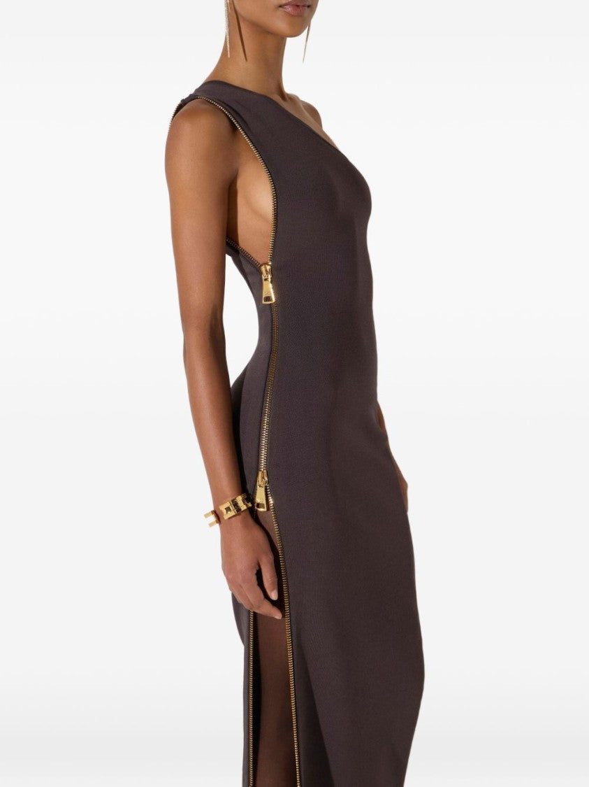 Elisabetta Franchi Black Body-Hugging One-Shoulder Maxi Dress