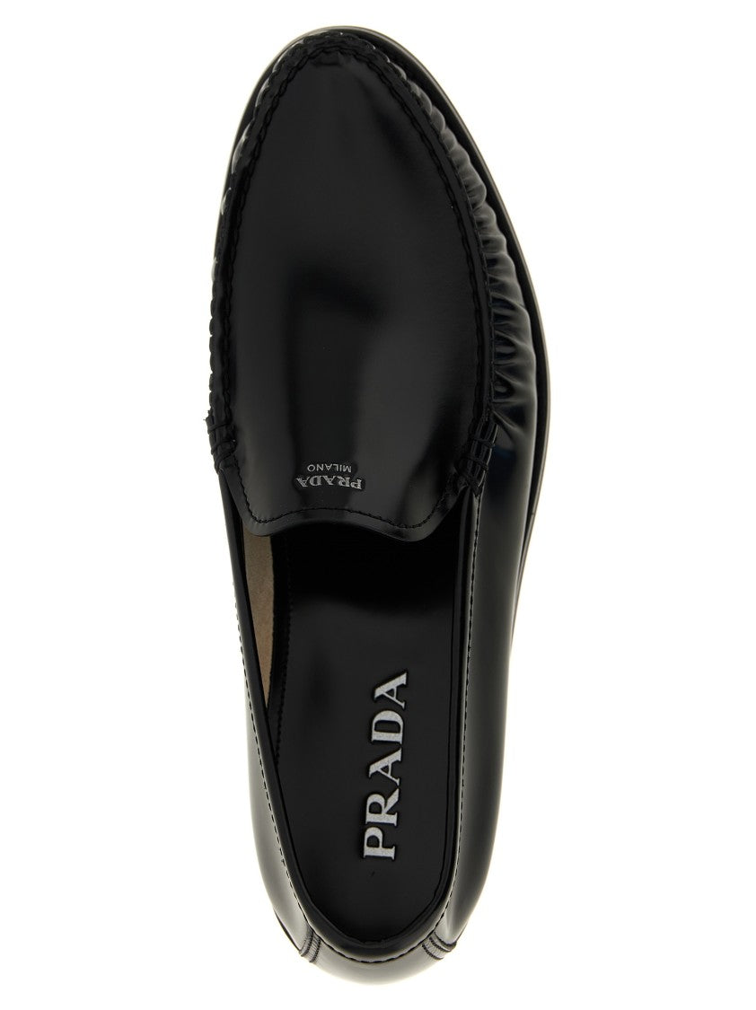 Prada Brushed Leather Loafers With Polished Finish